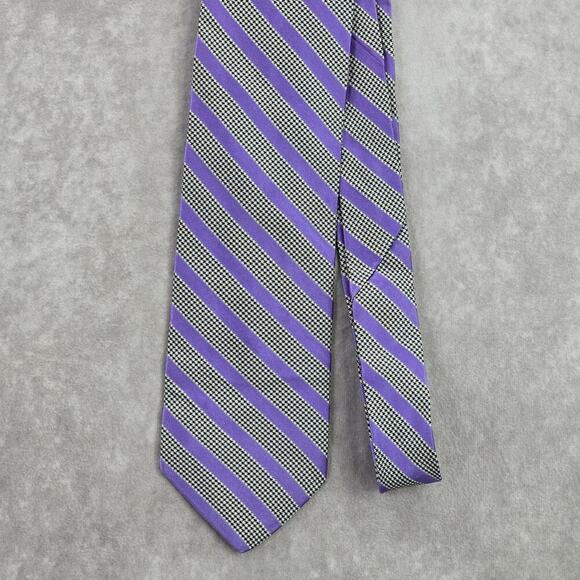 DKNY Purple Houndstooth Stripe Geometric Executive Black White Neck Tie Men's - Picture 2 of 6
